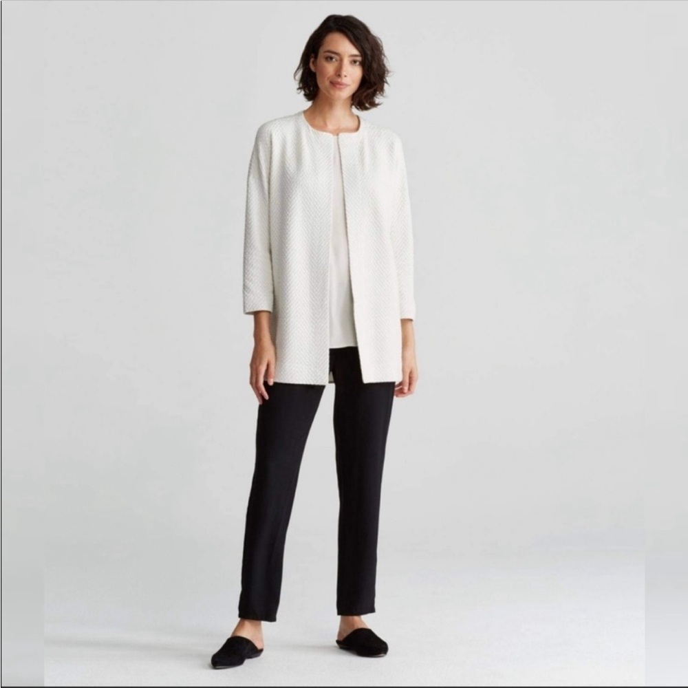 Eileen Fisher Bone Silk/Organic Cotton Interlock Jacquard Long Jacket PM